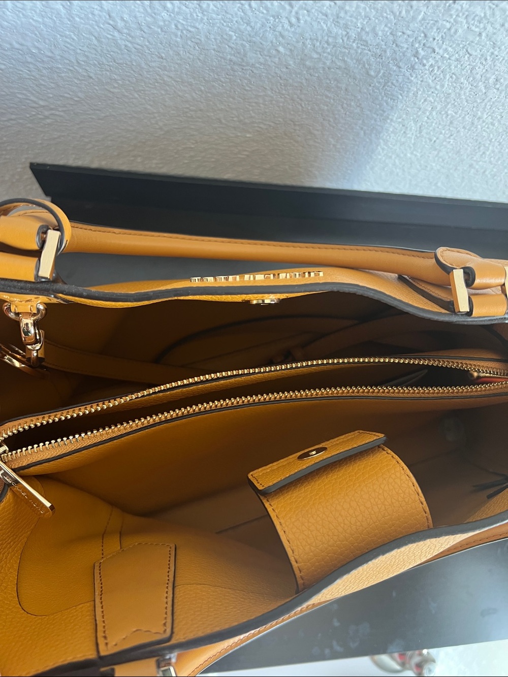 Michael Kors Yellow Pebbled Leather Satchel Tote - Picture 3 of 3